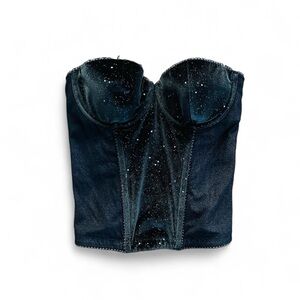 Victoria’s Secret Dark Green & Black Velvet Star Corset Bustier 34C Glitter Top